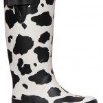 Cow print rain boots